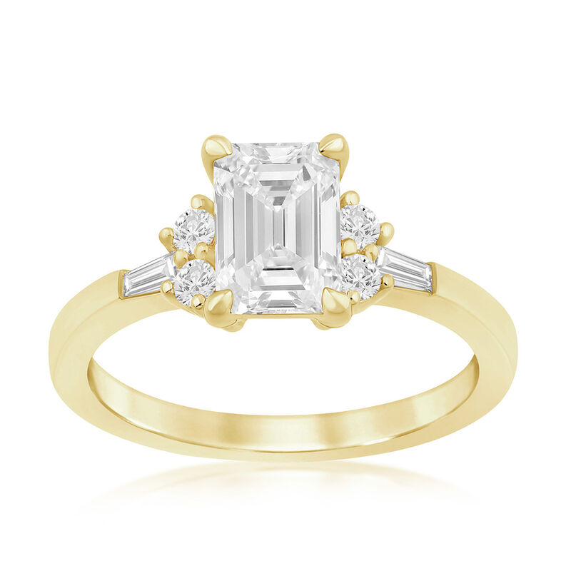 Emerald-Cut Lab Grown 1.5ct. Diamond With Brilliant & Baguette-Cut Accents Engagement Ring in 14k Yellow Gold image number null